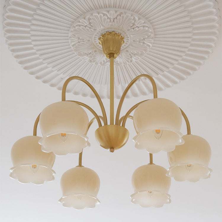 Traditional Rustic Tulip Floral Copper Resin 3/5/6/8-Light Chandelier For Living Room