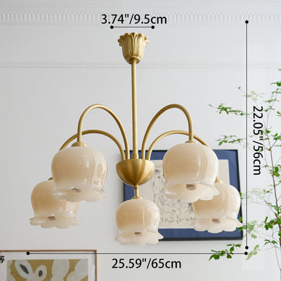 Traditional Rustic Tulip Floral Copper Resin 3/5/6/8-Light Chandelier For Living Room