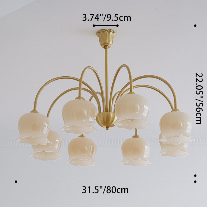 Traditional Rustic Tulip Floral Copper Resin 3/5/6/8-Light Chandelier For Living Room
