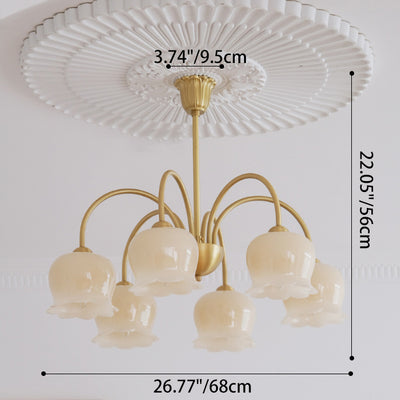 Traditional Rustic Tulip Floral Copper Resin 3/5/6/8-Light Chandelier For Living Room