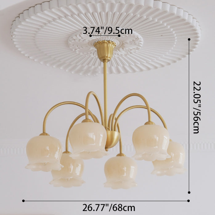 Traditional Rustic Tulip Floral Copper Resin 3/5/6/8-Light Chandelier For Living Room
