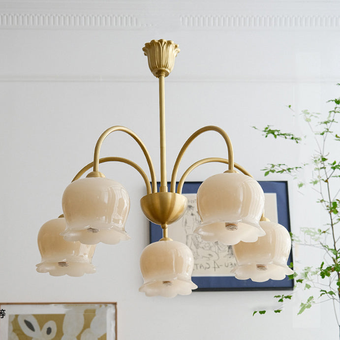 Traditional Rustic Tulip Floral Copper Resin 3/5/6/8-Light Chandelier For Living Room