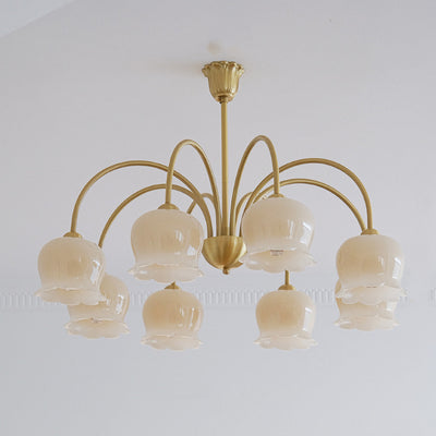 Traditional Rustic Tulip Floral Copper Resin 3/5/6/8-Light Chandelier For Living Room