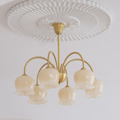 Traditional Rustic Tulip Floral Copper Resin 3/5/6/8-Light Chandelier For Living Room