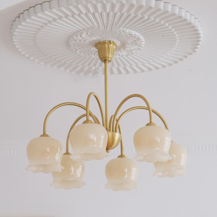 Traditional Rustic Tulip Floral Copper Resin 3/5/6/8-Light Chandelier For Living Room
