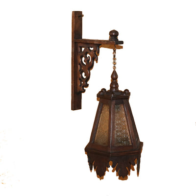 Traditional Rustic Trapezoid Solid Wood Glass 1-Light Wall Sconce Lamp For Living Room
