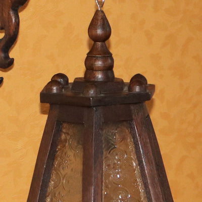 Traditional Rustic Trapezoid Solid Wood Glass 1-Light Wall Sconce Lamp For Living Room