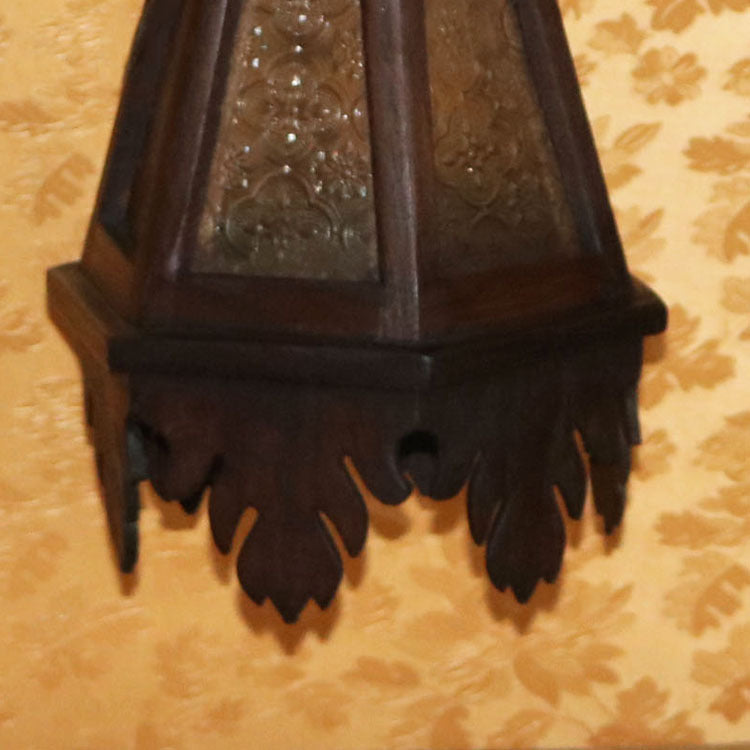 Traditional Rustic Trapezoid Solid Wood Glass 1-Light Wall Sconce Lamp For Living Room