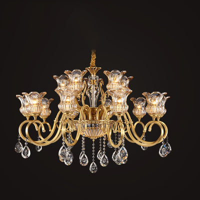 Contemporary Luxury Tulip Copper Crystal Glass 3/5/6/8/10/15-Light Chandelier For Living Room