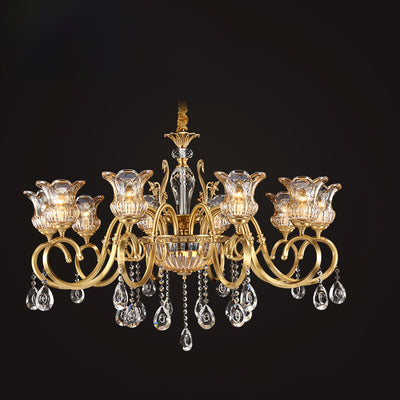 Contemporary Luxury Tulip Copper Crystal Glass 3/5/6/8/10/15-Light Chandelier For Living Room