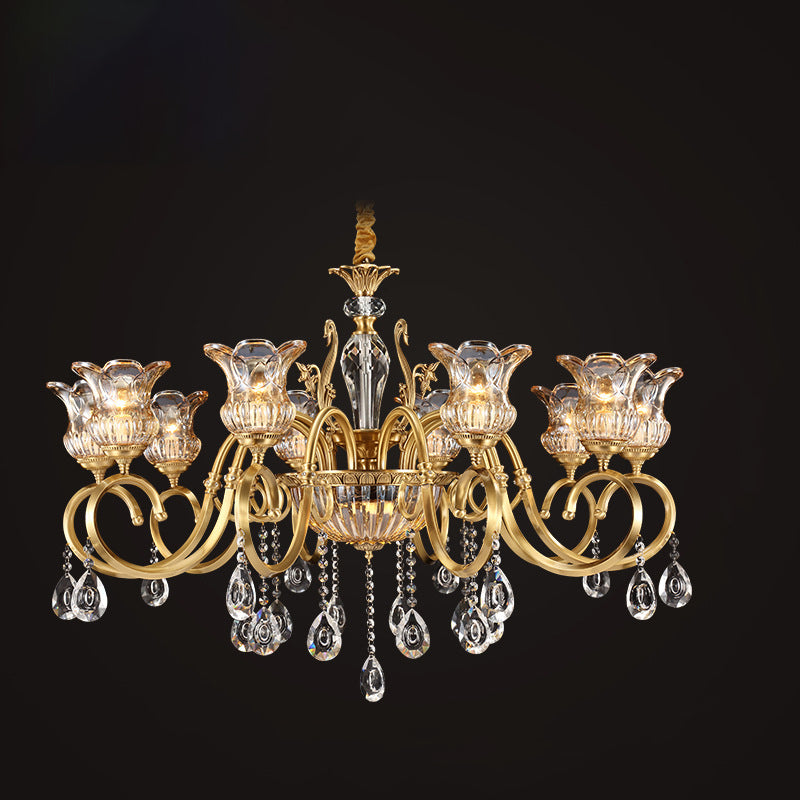 Contemporary Luxury Tulip Copper Crystal Glass 3/5/6/8/10/15-Light Chandelier For Living Room