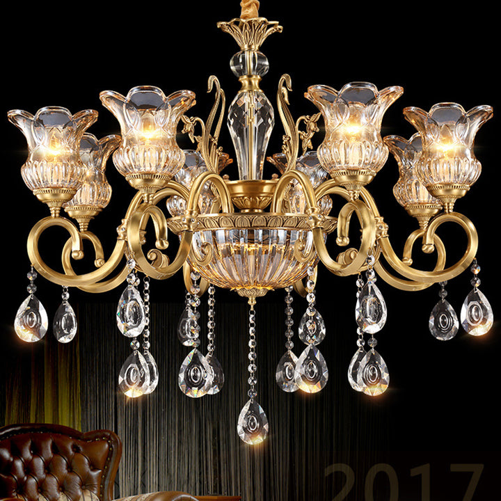 Zeitgenössischer Luxus Tulip Kupfer Kristallglas 3/5/6/8/10/15-Licht Kronleuchter für Wohnzimmer 