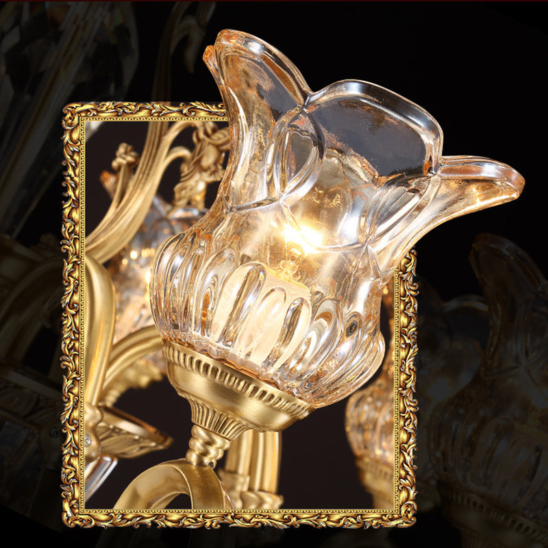 Contemporary Luxury Tulip Copper Crystal Glass 3/5/6/8/10/15-Light Chandelier For Living Room