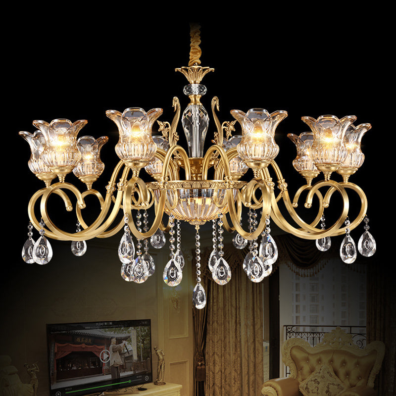 Contemporary Luxury Tulip Copper Crystal Glass 3/5/6/8/10/15-Light Chandelier For Living Room