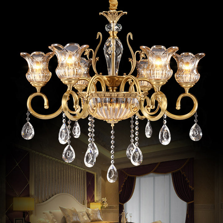 Zeitgenössischer Luxus Tulip Kupfer Kristallglas 3/5/6/8/10/15-Licht Kronleuchter für Wohnzimmer 