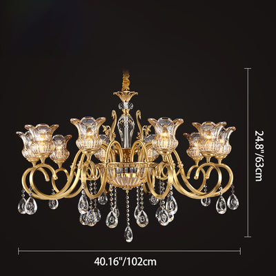 Contemporary Luxury Tulip Copper Crystal Glass 3/5/6/8/10/15-Light Chandelier For Living Room