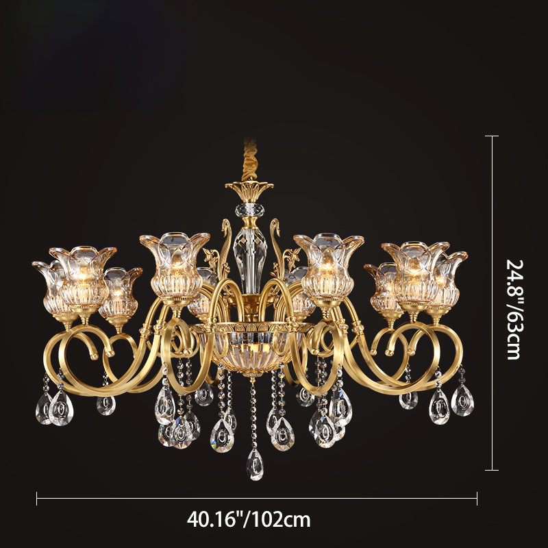 Contemporary Luxury Tulip Copper Crystal Glass 3/5/6/8/10/15-Light Chandelier For Living Room