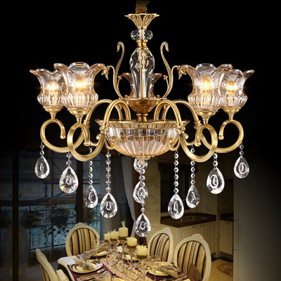 Contemporary Luxury Tulip Copper Crystal Glass 3/5/6/8/10/15-Light Chandelier For Living Room
