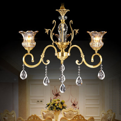 Contemporary Luxury Tulip Copper Crystal Glass 3/5/6/8/10/15-Light Chandelier For Living Room