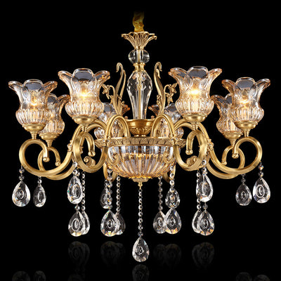 Contemporary Luxury Tulip Copper Crystal Glass 3/5/6/8/10/15-Light Chandelier For Living Room