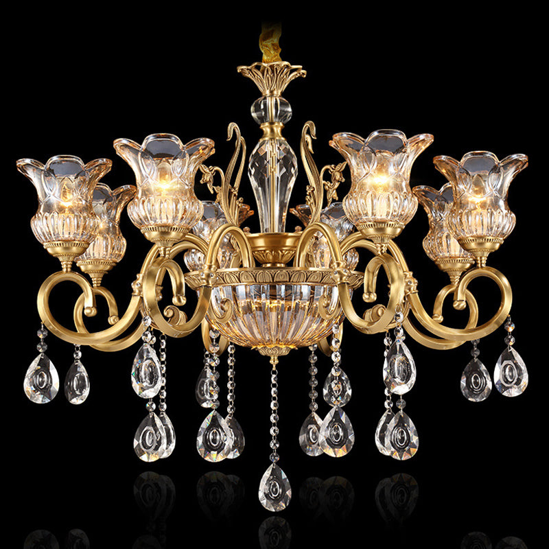 Contemporary Luxury Tulip Copper Crystal Glass 3/5/6/8/10/15-Light Chandelier For Living Room