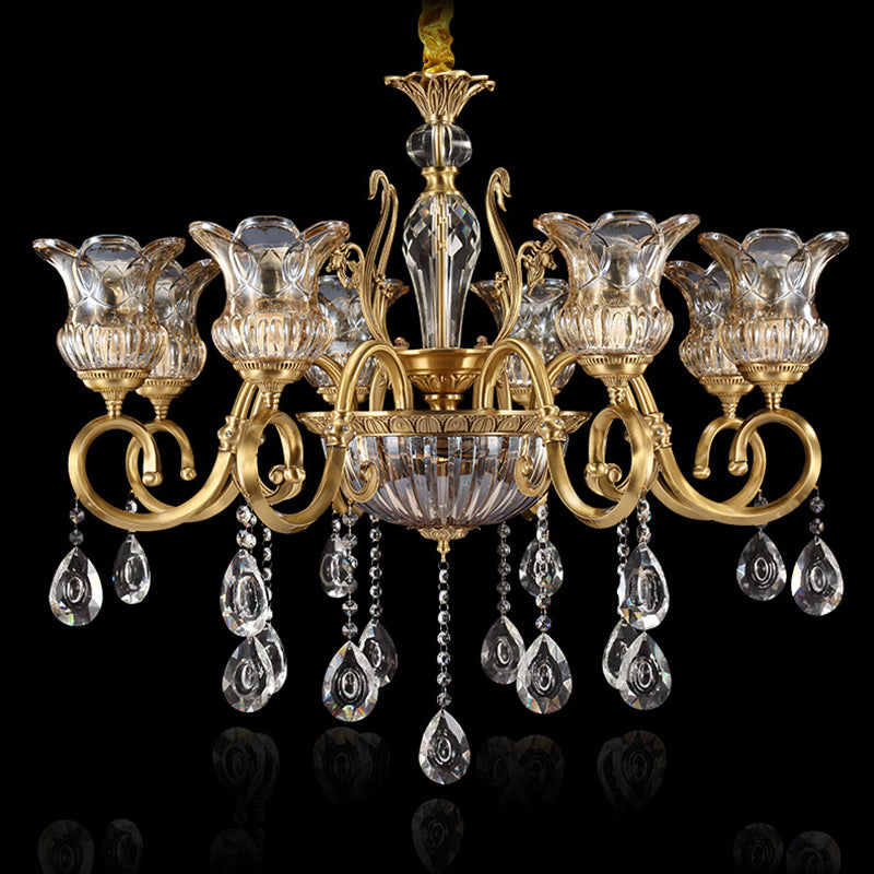 Contemporary Luxury Tulip Copper Crystal Glass 3/5/6/8/10/15-Light Chandelier For Living Room