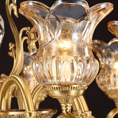 Contemporary Luxury Tulip Copper Crystal Glass 3/5/6/8/10/15-Light Chandelier For Living Room
