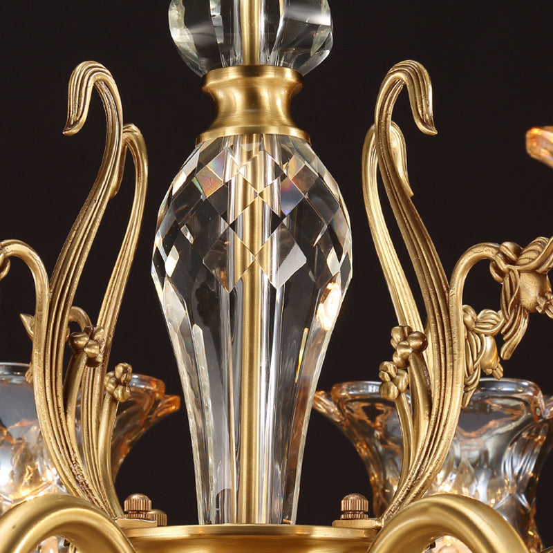 Contemporary Luxury Tulip Copper Crystal Glass 3/5/6/8/10/15-Light Chandelier For Living Room