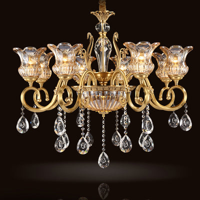 Contemporary Luxury Tulip Copper Crystal Glass 3/5/6/8/10/15-Light Chandelier For Living Room