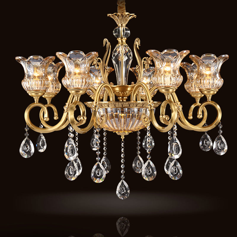 Contemporary Luxury Tulip Copper Crystal Glass 3/5/6/8/10/15-Light Chandelier For Living Room