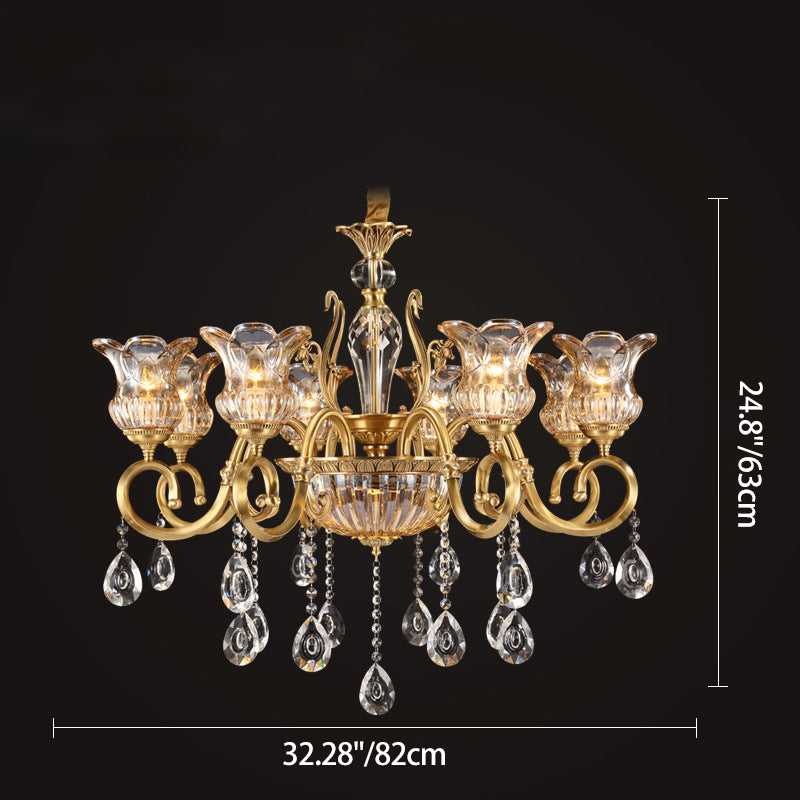 Contemporary Luxury Tulip Copper Crystal Glass 3/5/6/8/10/15-Light Chandelier For Living Room