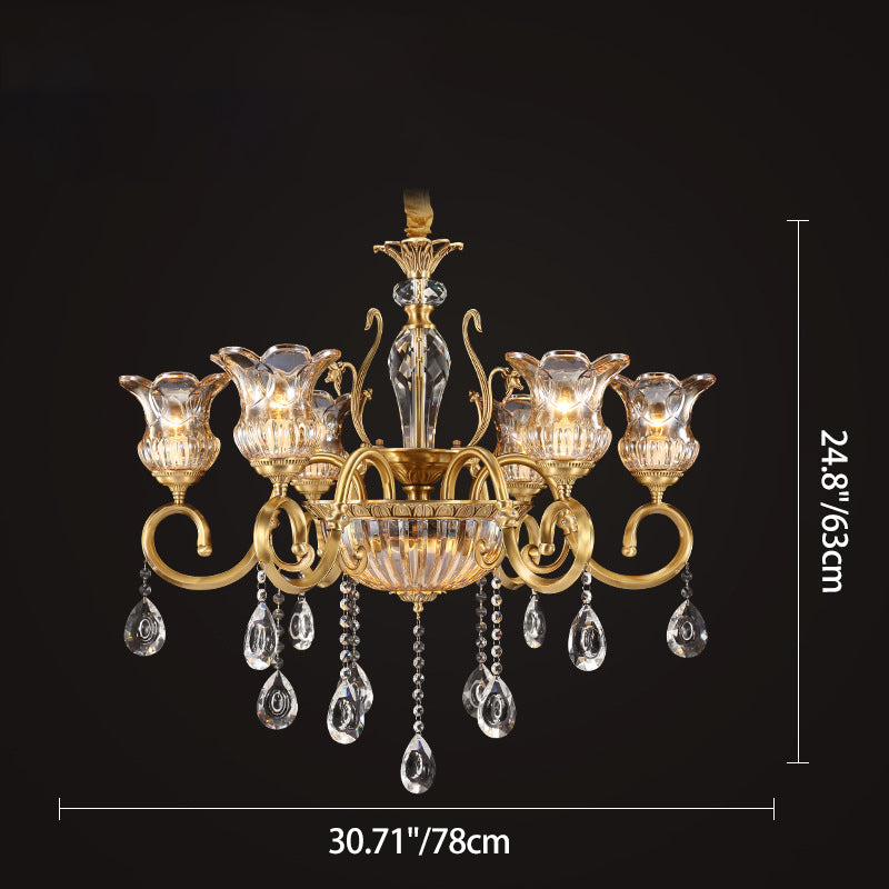 Zeitgenössischer Luxus Tulip Kupfer Kristallglas 3/5/6/8/10/15-Licht Kronleuchter für Wohnzimmer 