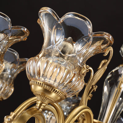 Contemporary Luxury Tulip Copper Crystal Glass 3/5/6/8/10/15-Light Chandelier For Living Room