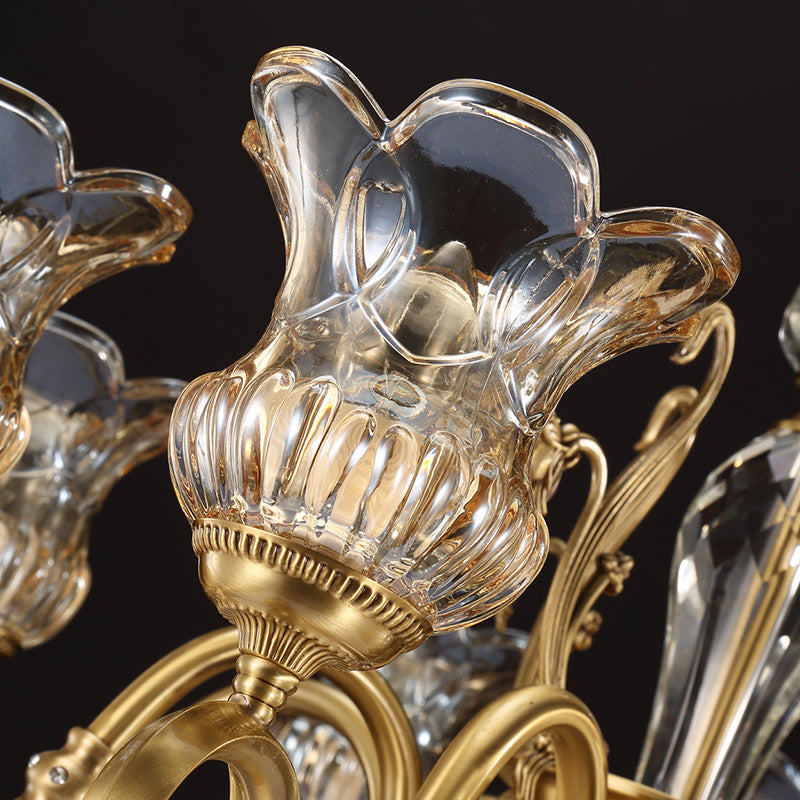 Contemporary Luxury Tulip Copper Crystal Glass 3/5/6/8/10/15-Light Chandelier For Living Room