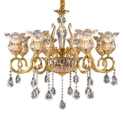 Contemporary Luxury Tulip Copper Crystal Glass 3/5/6/8/10/15-Light Chandelier For Living Room