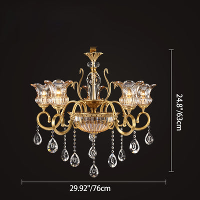 Contemporary Luxury Tulip Copper Crystal Glass 3/5/6/8/10/15-Light Chandelier For Living Room