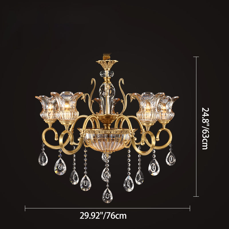 Contemporary Luxury Tulip Copper Crystal Glass 3/5/6/8/10/15-Light Chandelier For Living Room