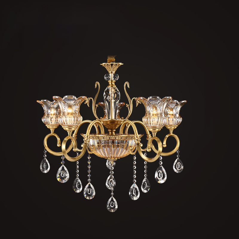 Zeitgenössischer Luxus Tulip Kupfer Kristallglas 3/5/6/8/10/15-Licht Kronleuchter für Wohnzimmer 