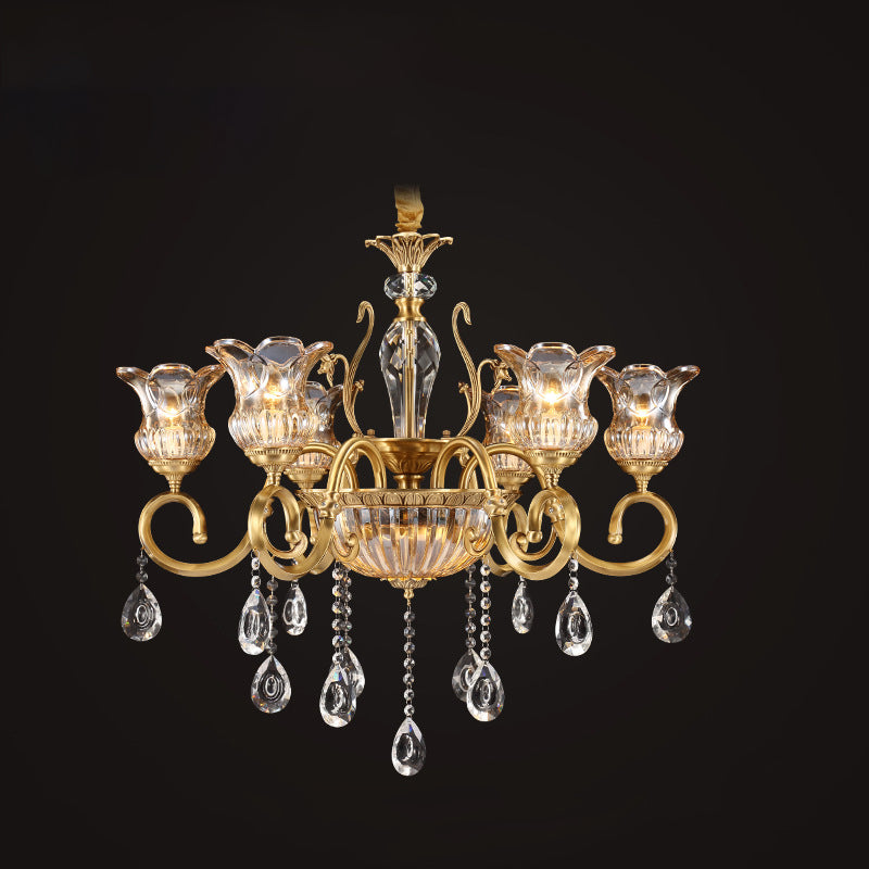 Zeitgenössischer Luxus Tulip Kupfer Kristallglas 3/5/6/8/10/15-Licht Kronleuchter für Wohnzimmer 