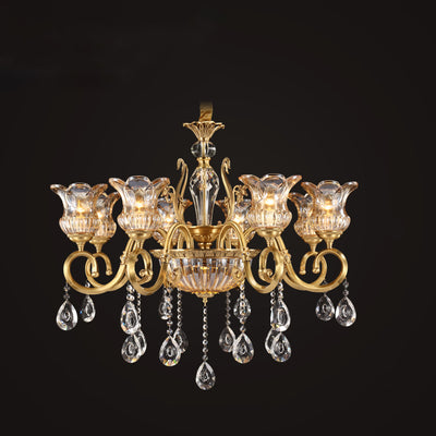 Contemporary Luxury Tulip Copper Crystal Glass 3/5/6/8/10/15-Light Chandelier For Living Room