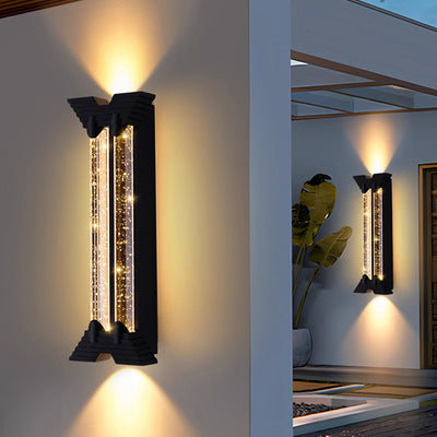 Applique murale extérieure moderne minimaliste étanche en acier inoxydable cylindrique trapézoïdal à LED en cristal pour jardin 