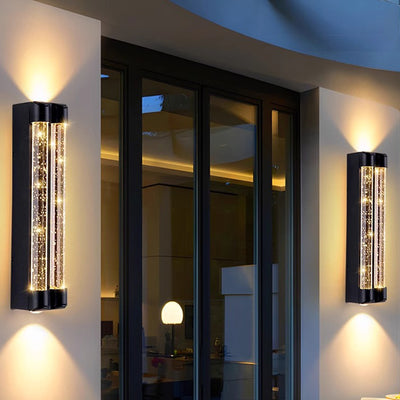 Applique murale extérieure moderne minimaliste étanche en acier inoxydable cylindrique trapézoïdal à LED en cristal pour jardin 