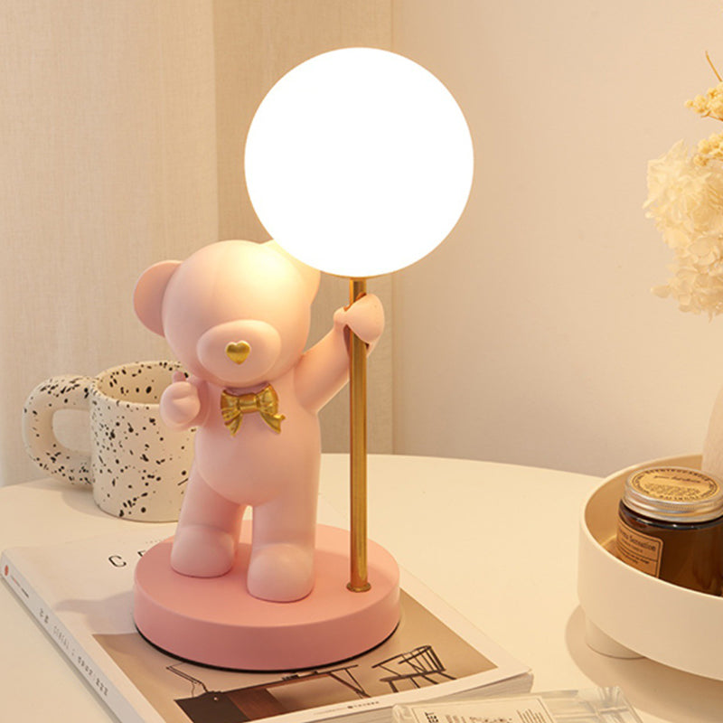 Modern Art Deco Kids Bear Resin Glass 1-Light Table Lamp For Study