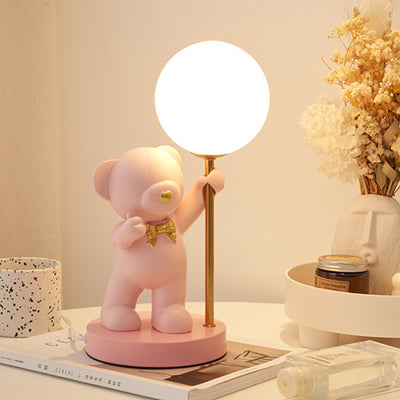 Modern Art Deco Kids Bear Resin Glass 1-Light Table Lamp For Study