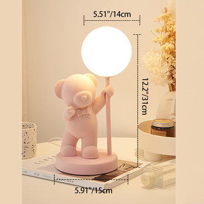 Modern Art Deco Kids Bear Resin Glass 1-Light Table Lamp For Study
