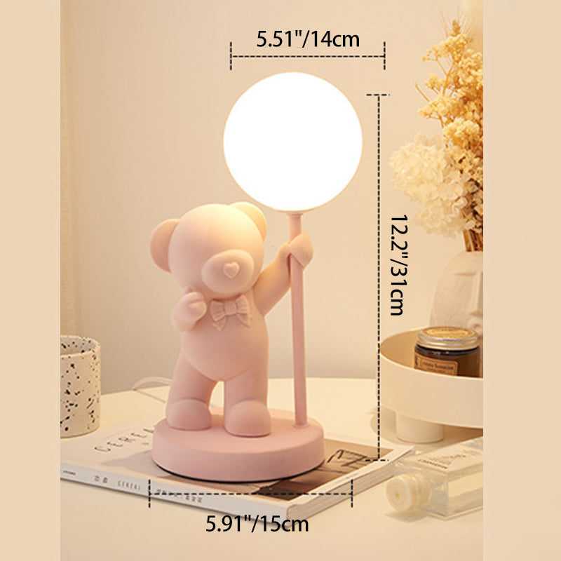 Modern Art Deco Kids Bear Resin Glass 1-Light Table Lamp For Study