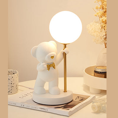 Modern Art Deco Kids Bear Resin Glass 1-Light Table Lamp For Study