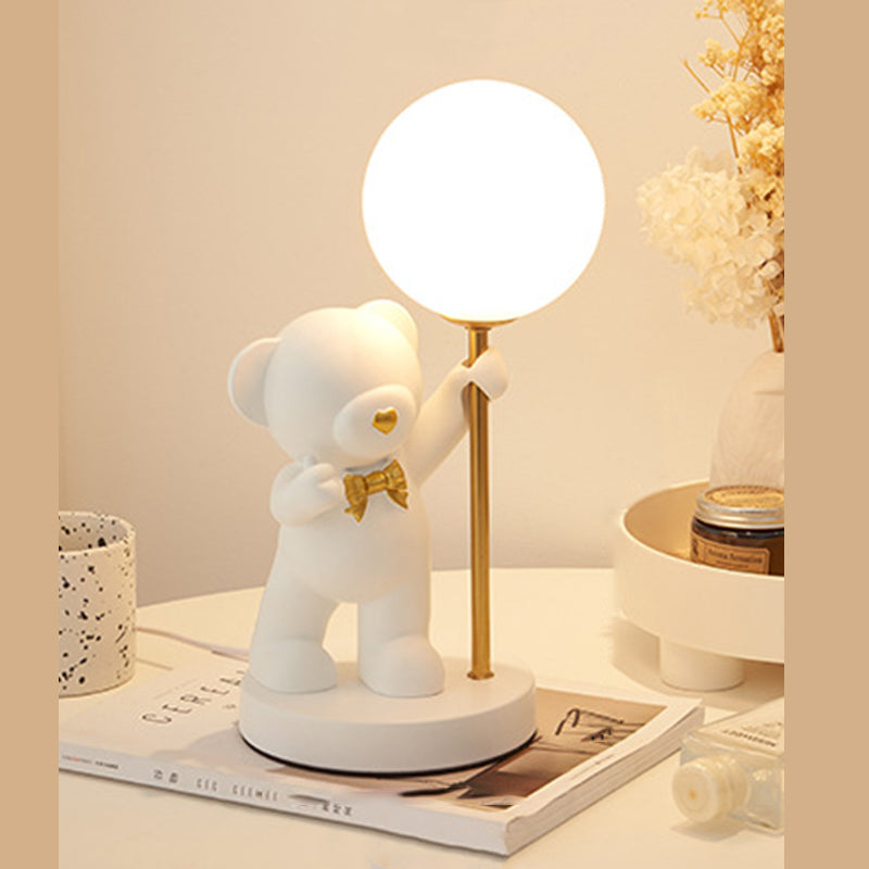 Modern Art Deco Kids Bear Resin Glass 1-Light Table Lamp For Study