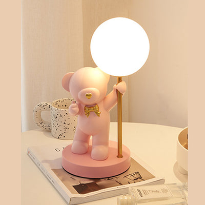 Modern Art Deco Kids Bear Resin Glass 1-Light Table Lamp For Study