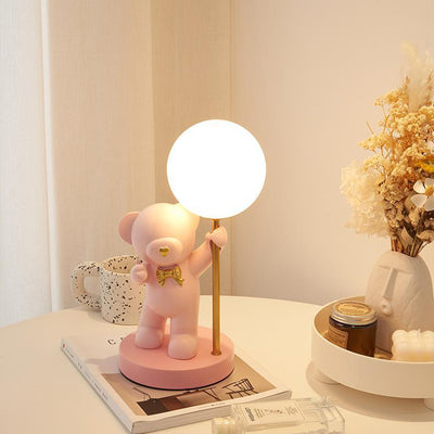 Modern Art Deco Kids Bear Resin Glass 1-Light Table Lamp For Study